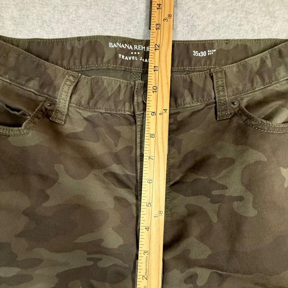 Banana Republic Travel Jean Mens 35x28 Slim Fit Camo Green Brown Pants Hemmed